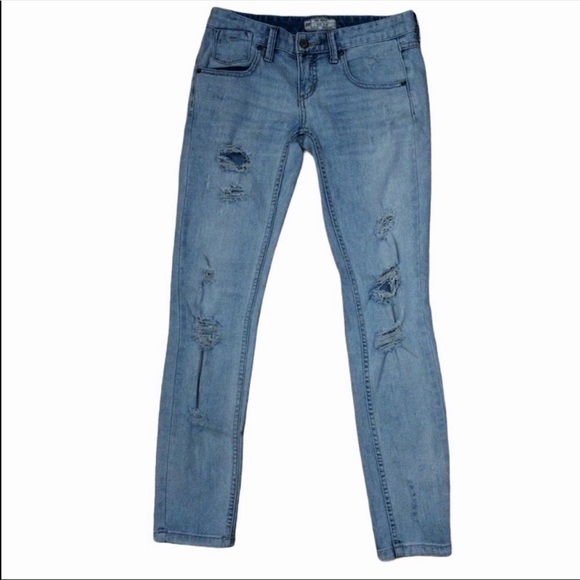 Free People Distressed Skinny Jeans Button Fly Low Rise Size 25 - Picture 2 of 6